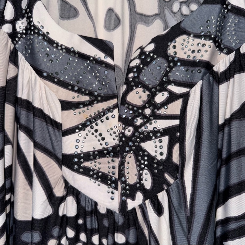 Live and Let Live Black and White Sheath Butterfly Midi Dress size L - Picture 5 of 12